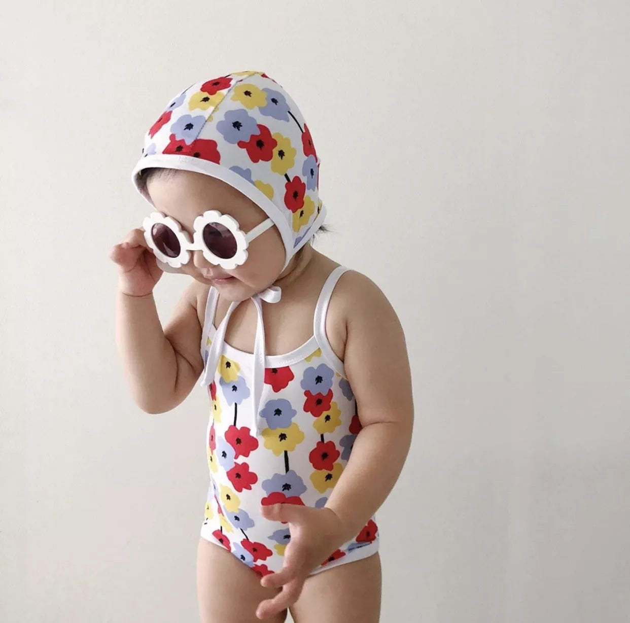 Infant Baby Sleeveless Sling Swimsuit With Cap