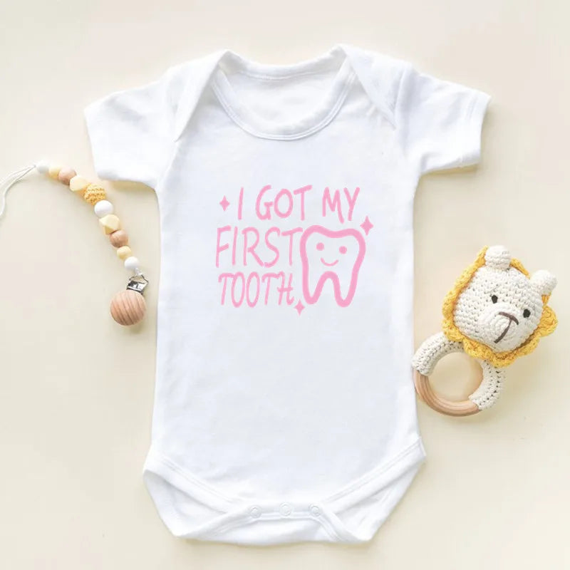 I Got My First Tooth Print Short Sleeve Baby Bodysuits