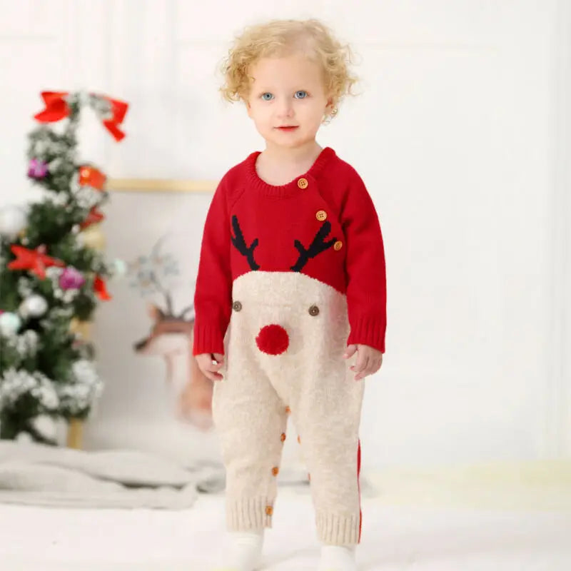 Newborn Winter Christmas Clothes Reindeer Jumpsuit for Baby 3-18 Months