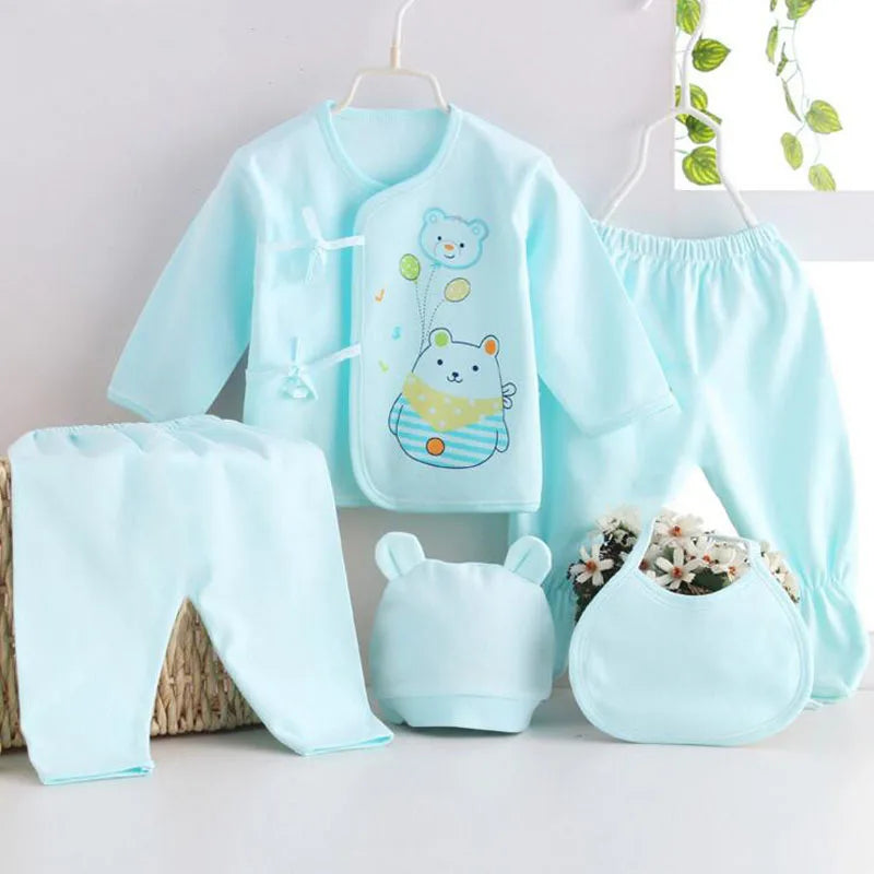 Newborn Baby Set ( 5pcs/set) Clothes Infant Bib Hat Suit 20 Styles