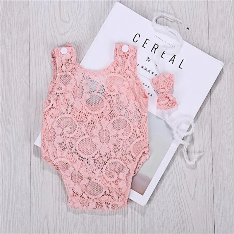 Newborn Photography Props Baby Girl Lace Romper Infant  Shoot Clothes