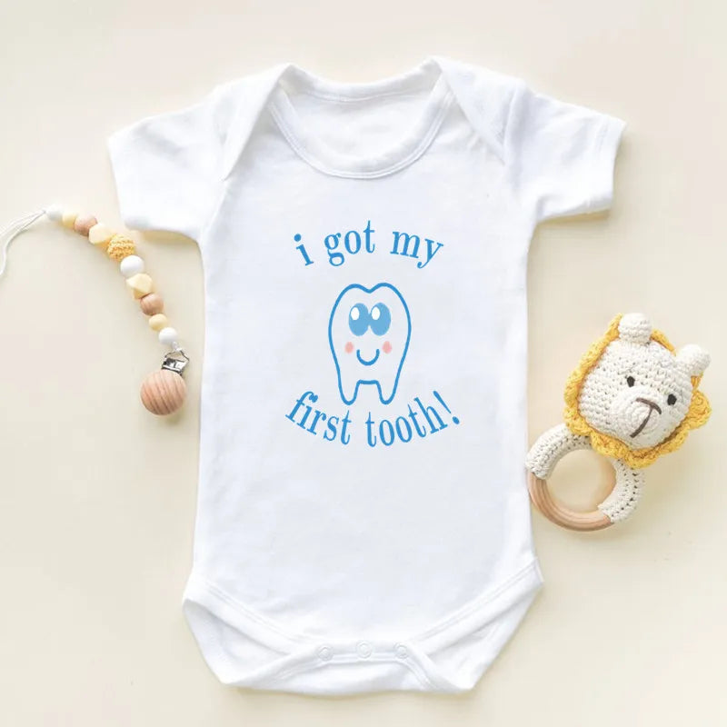 I Got My First Tooth Print Short Sleeve Baby Bodysuits