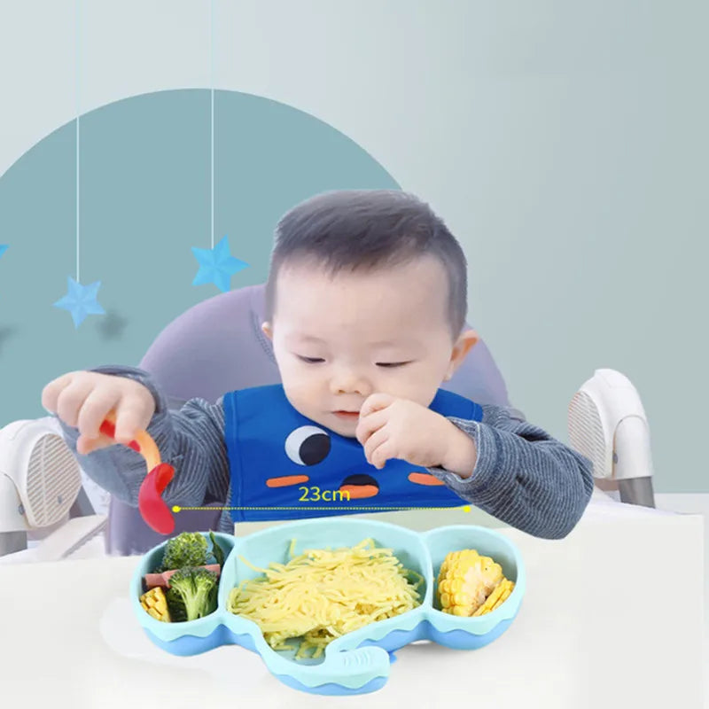 Children's silicone tableware, baby silicone suction cups, cartoon elephant, fox compartment food tray