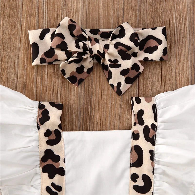 Newborn Leopard Print Ruffle Bow Headband Summer 2pcs Outfits