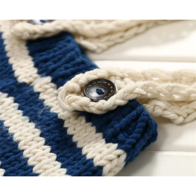 Baby Crochet Knit Overall Bib Pants + Hat 2pcs Sets