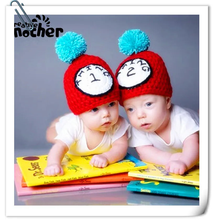 Newborn Photography Props Baby Hats Caps Twins Baby Photography Accessories Infant Knit Hat Baby Photo Props Knitted Kids Cap