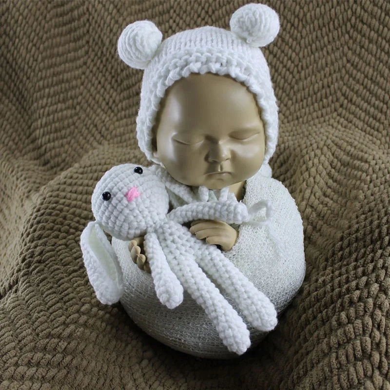 Baby Infant Knitting Crochet Rabbit Hat With Doll Outfits