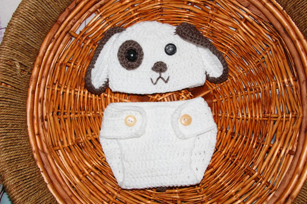 free shipping, newborn puppy hat baby dog hat & Diaper Cover baby Set ,newborn crochet photography prop. Newborn. size:0-1m,3-4m