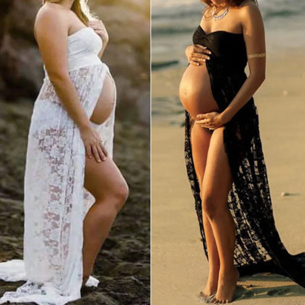 Photography Props Maternity Sexy Lace Maxi Dresses Gown Pregnant Dress Sleeveless Strapless Photo Shoot Summer Dress