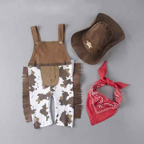 Baby Costume Infant Cowboy 3pcs Sets Hat+Scarf+Romper