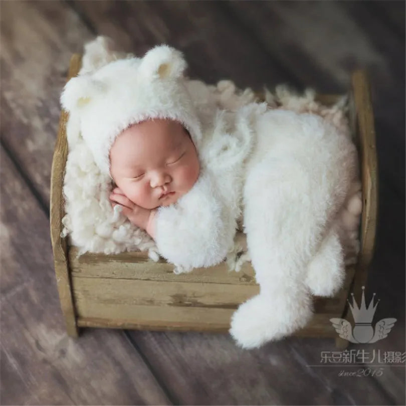 Hand Knitted Wolf Pup Footed Outfit Set Baby Boy Animal Romper