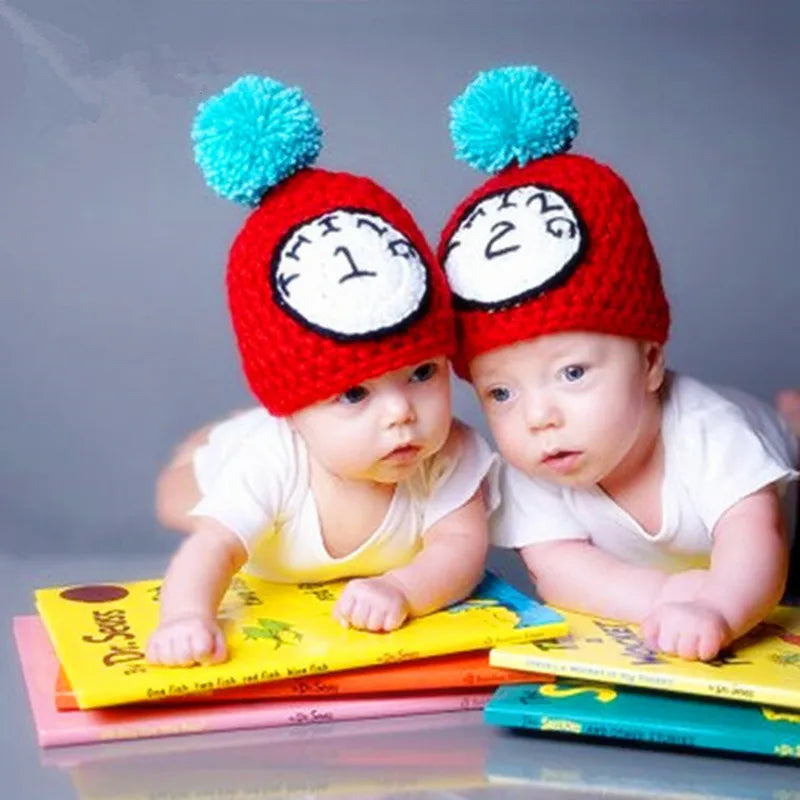 Newborn Photography Props Baby Hats Caps Twins Baby Photography Accessories Infant Knit Hat Baby Photo Props Knitted Kids Cap