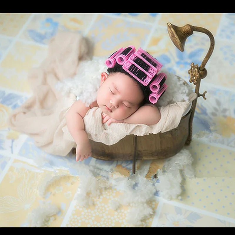 Toy For Newborn Photography Props Hairdryer Curls Set Mini Perm Rods Cap Baby Girls Bathrobe Photo Shooting Studio Accessories