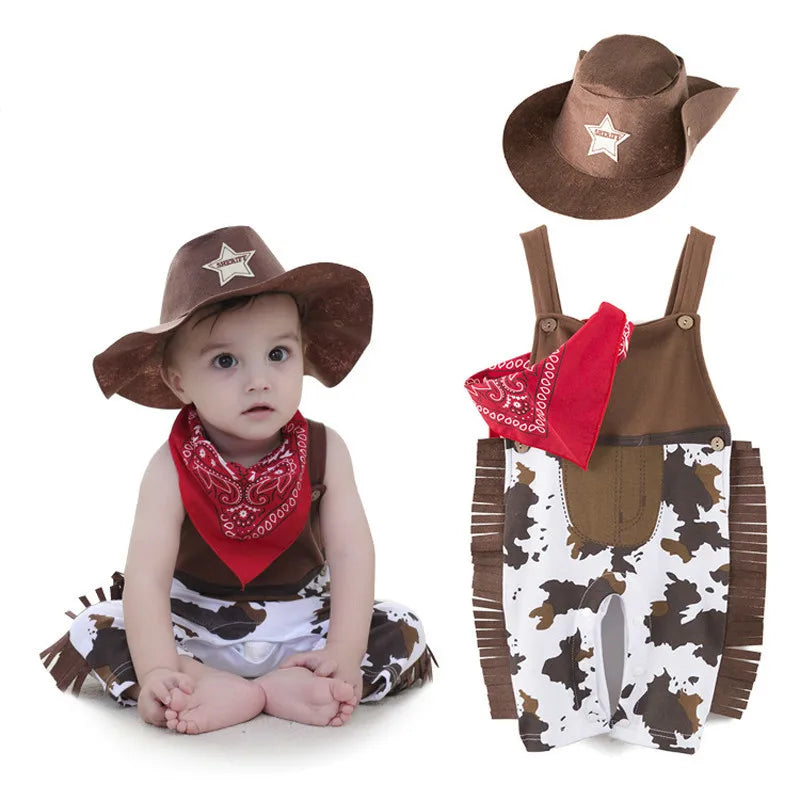 Baby Costume Infant Cowboy 3pcs Sets Hat+Scarf+Romper