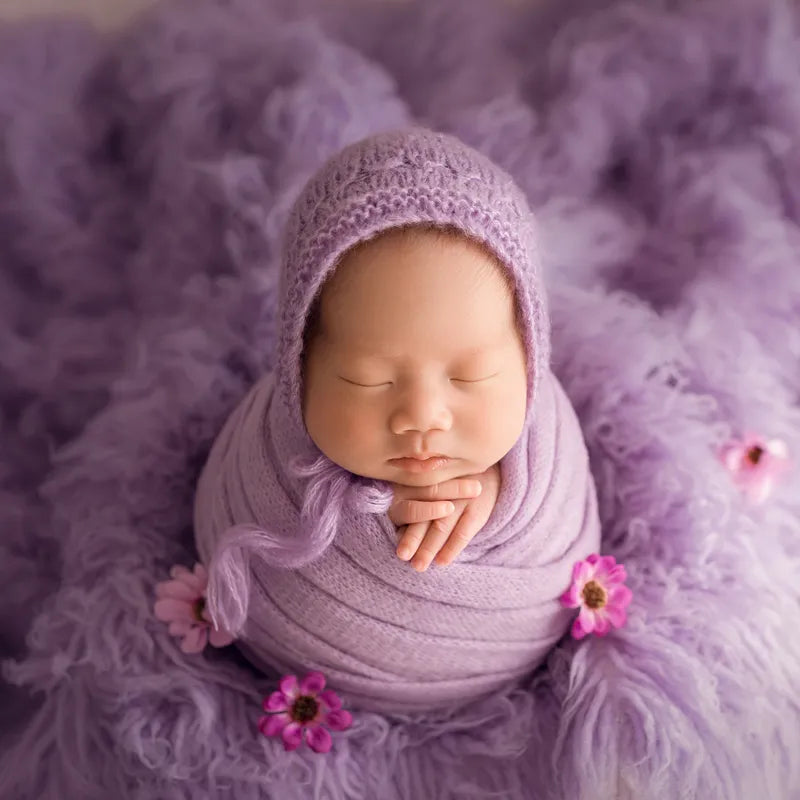 Lovely Set Of New Born Knit Mohair Wrap And Bonnet Sets
