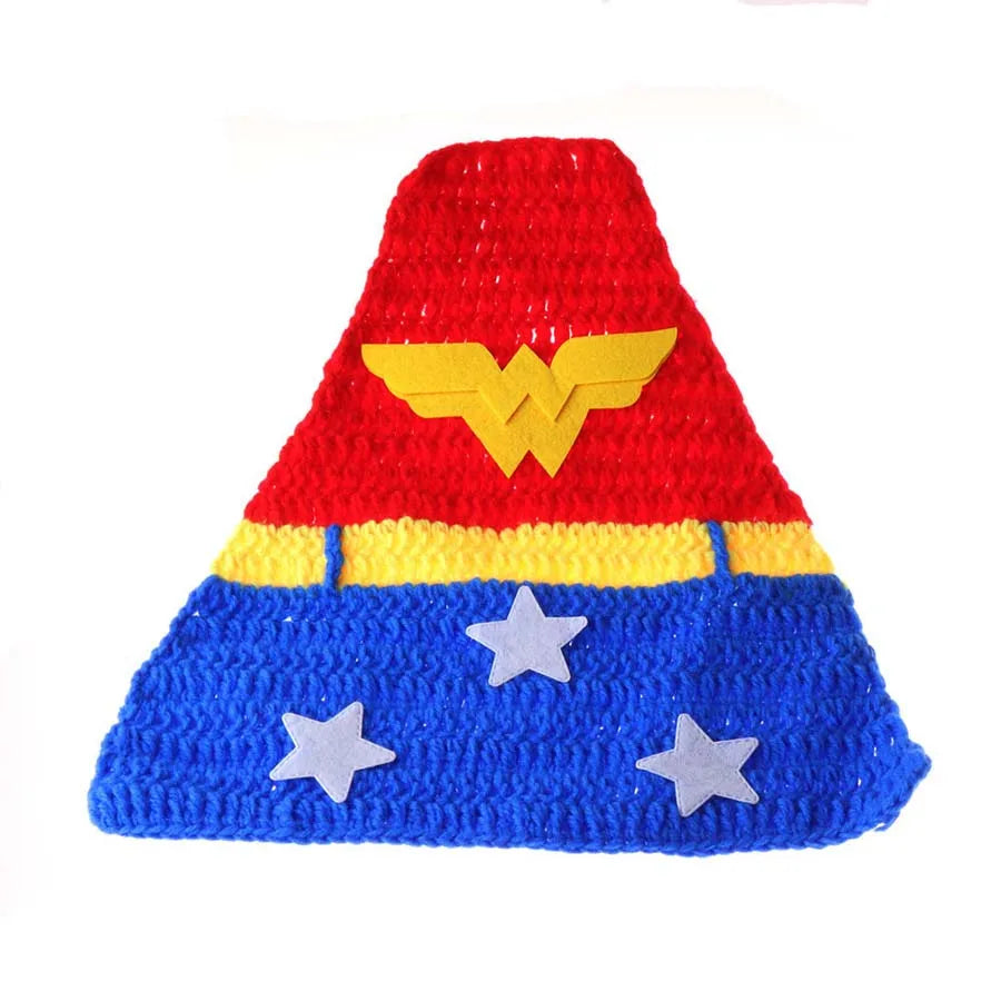 Crochet WonderWoman Newborn Photo Props Superhero Inspired Baby Costume Infant Knitted Photography Prop Halloween Outfit
