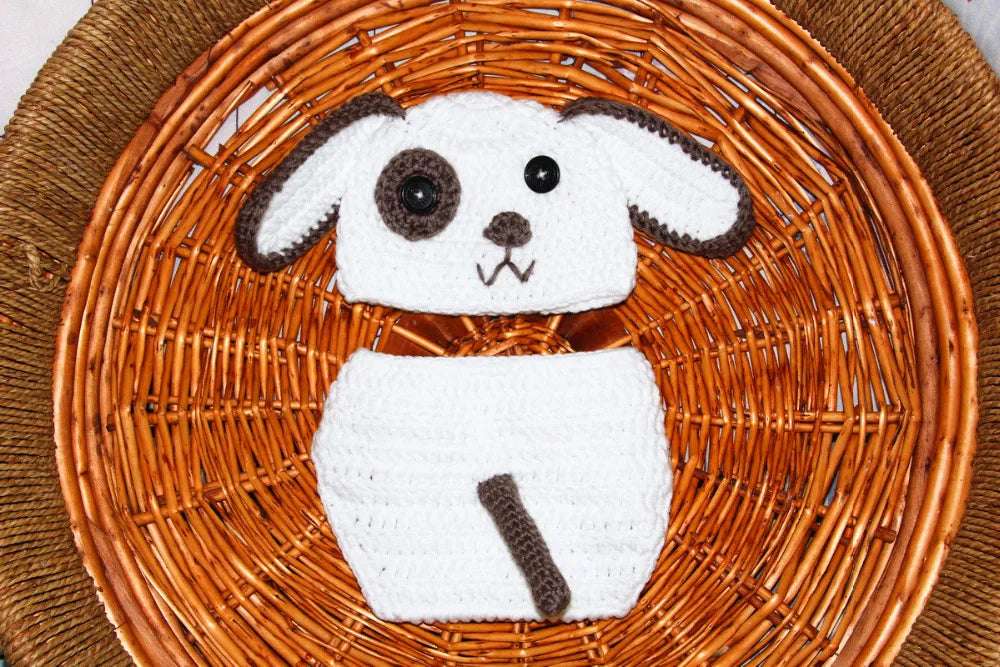 free shipping, newborn puppy hat baby dog hat & Diaper Cover baby Set ,newborn crochet photography prop. Newborn. size:0-1m,3-4m