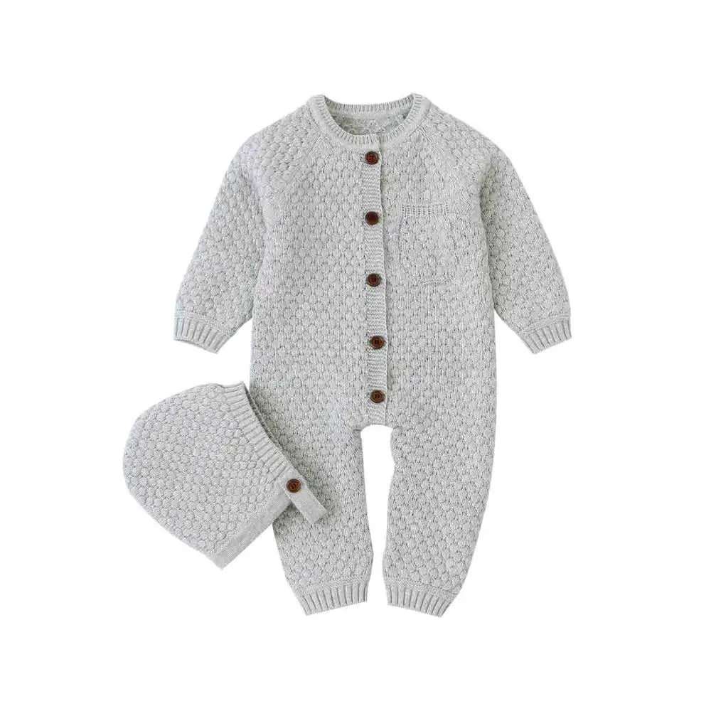 Baby Rompers Long Sleeve Infant Boys Girls Jumpsuits Clothes Autumn Solid Knitted Newborn Toddler Kids Overalls One Piece 0-18M