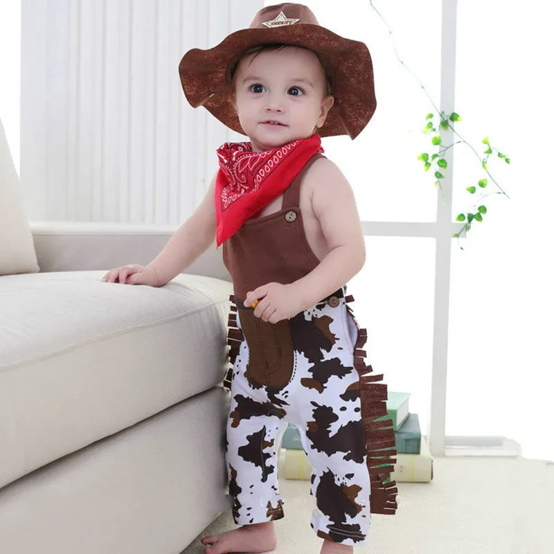Baby Costume Infant Cowboy 3pcs Sets Hat+Scarf+Romper