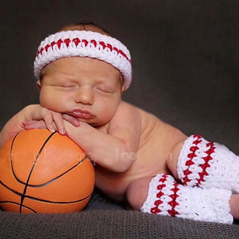Basketball Newborn Baby Sweatband and Leg Warmers Set Crochet Sports Legwarmer Tube Socks Boy Photography Props Baby Cloth H226