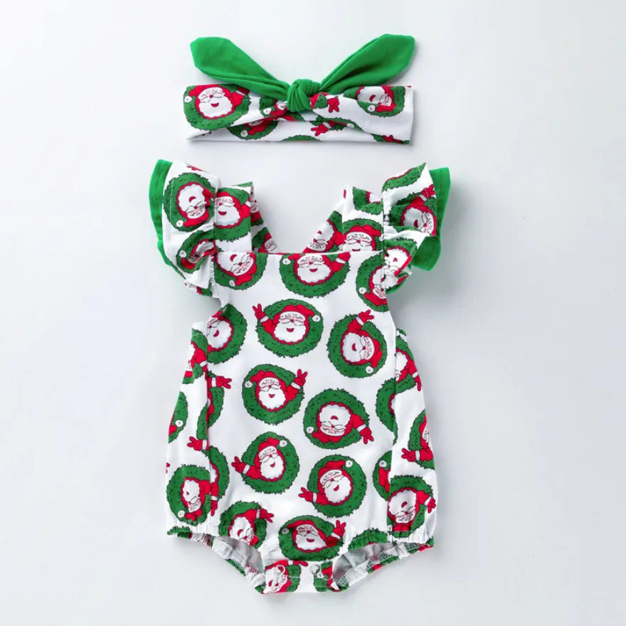Newborn Infant Cotton Bodysuits With Bows Headband