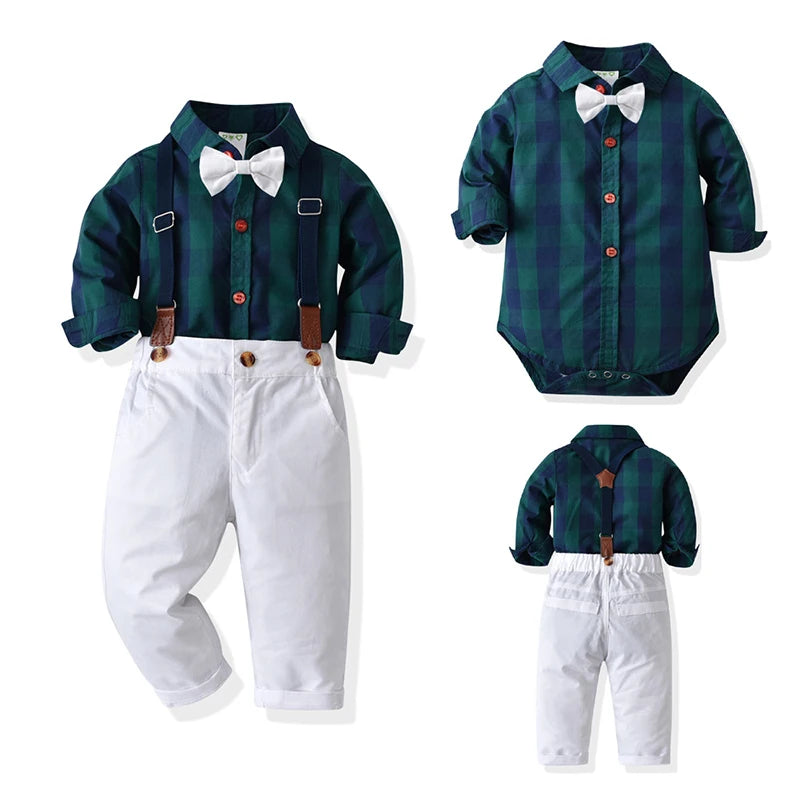 New Baby Suits Baby Boy Clothes Romper+ Suspenders Pants 2Pcs