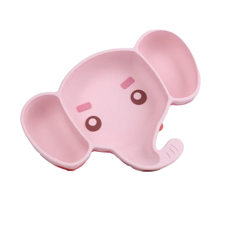 Children's silicone tableware, baby silicone suction cups, cartoon elephant, fox compartment food tray