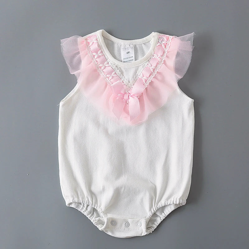 Summer Lace Bow Newborn Baby Girls Bodysuits