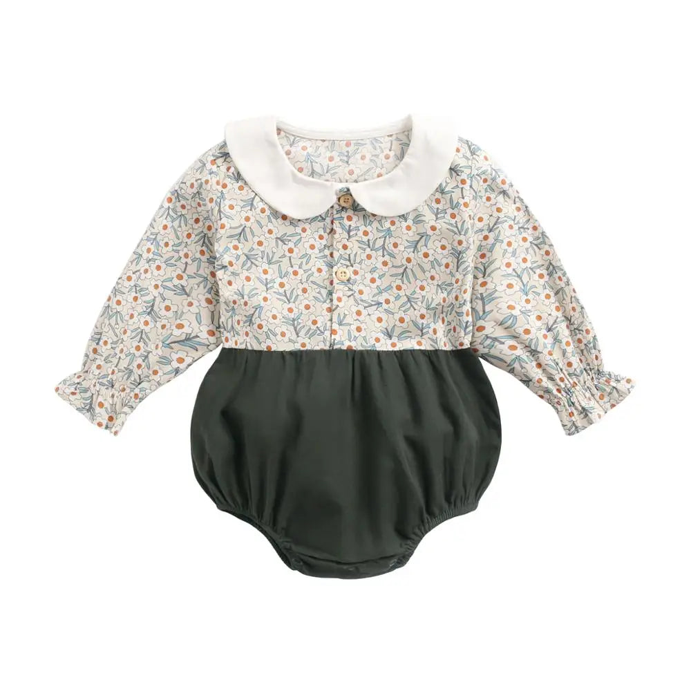 Cute Newborn Baby Girl Bodysuits Cotton Flowers Plaid