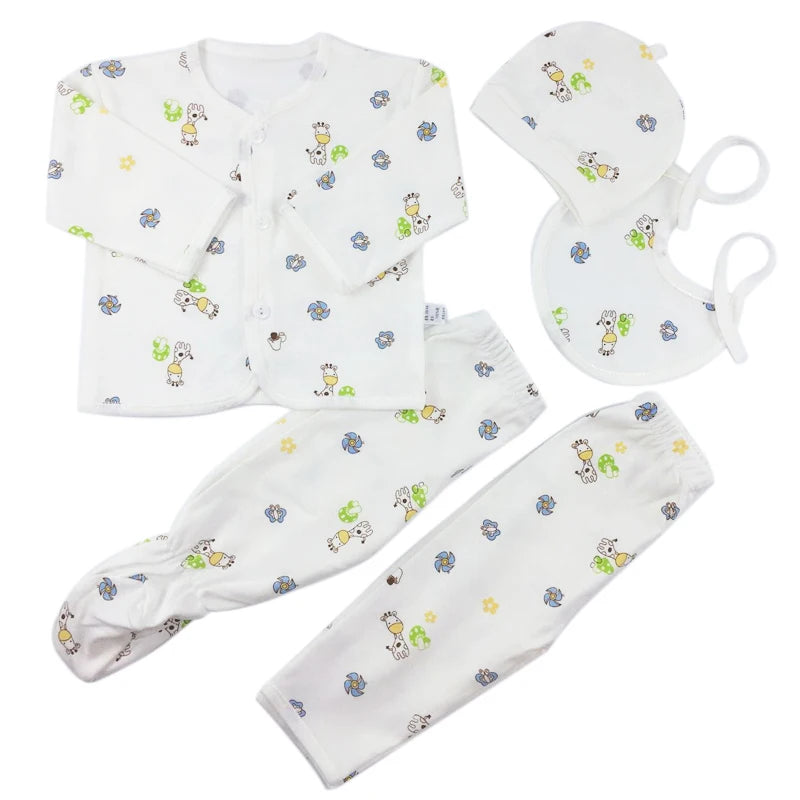 Newborn Baby Set ( 5pcs/set) Clothes Infant Bib Hat Suit 20 Styles