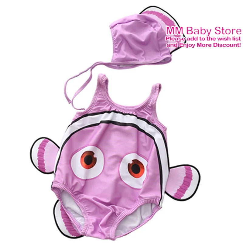 Summer Baby1-3 Years Clownfish Decoration Boys Girls One Piece Swimsuit Girls Swimwear Children Swimsuit Cute Baby Bathing Suit