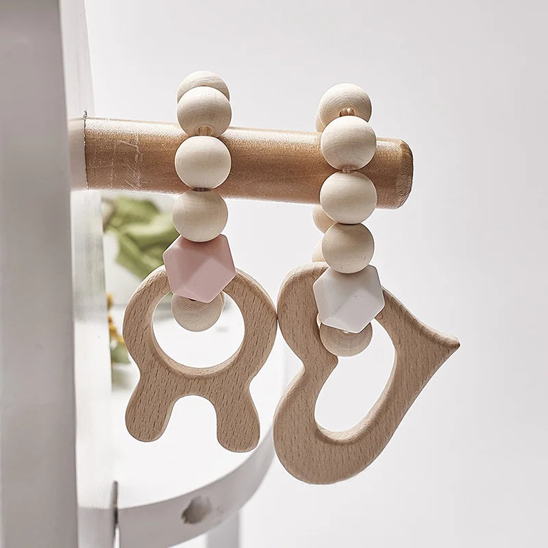Baby Rattles Play Stroller Toy Teether Wooden Toy