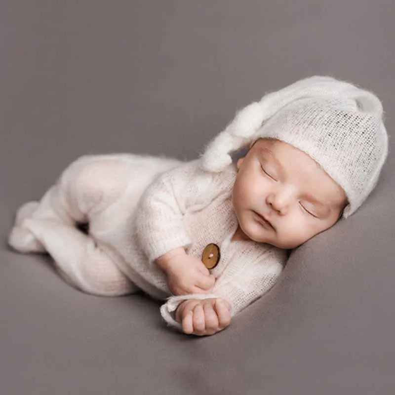 Mohair Baby Romper Hat Set Knitted Wool Bodysuit