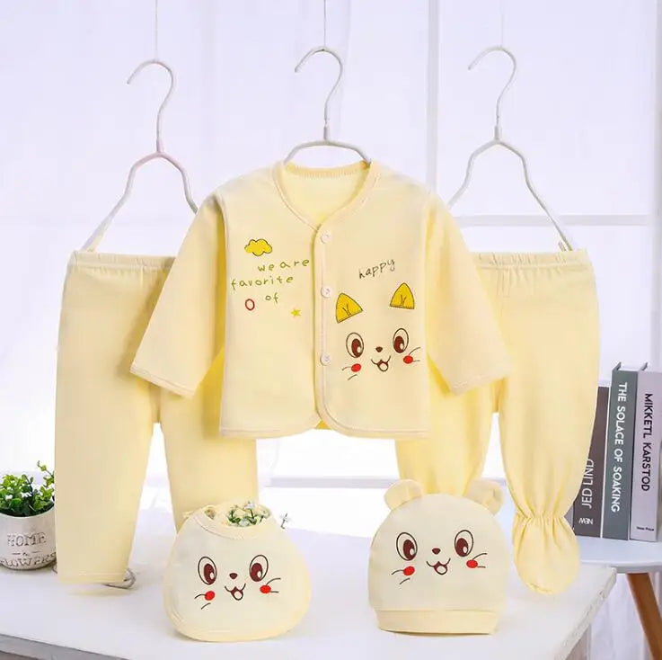 Newborn Baby Set ( 5pcs/set) Clothes Infant Bib Hat Suit 20 Styles