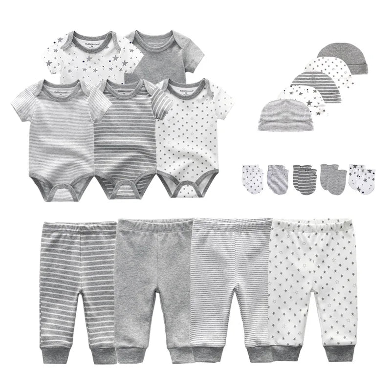 Baby Bodysuits+Pants+Hats+Bibs Cotton Sets