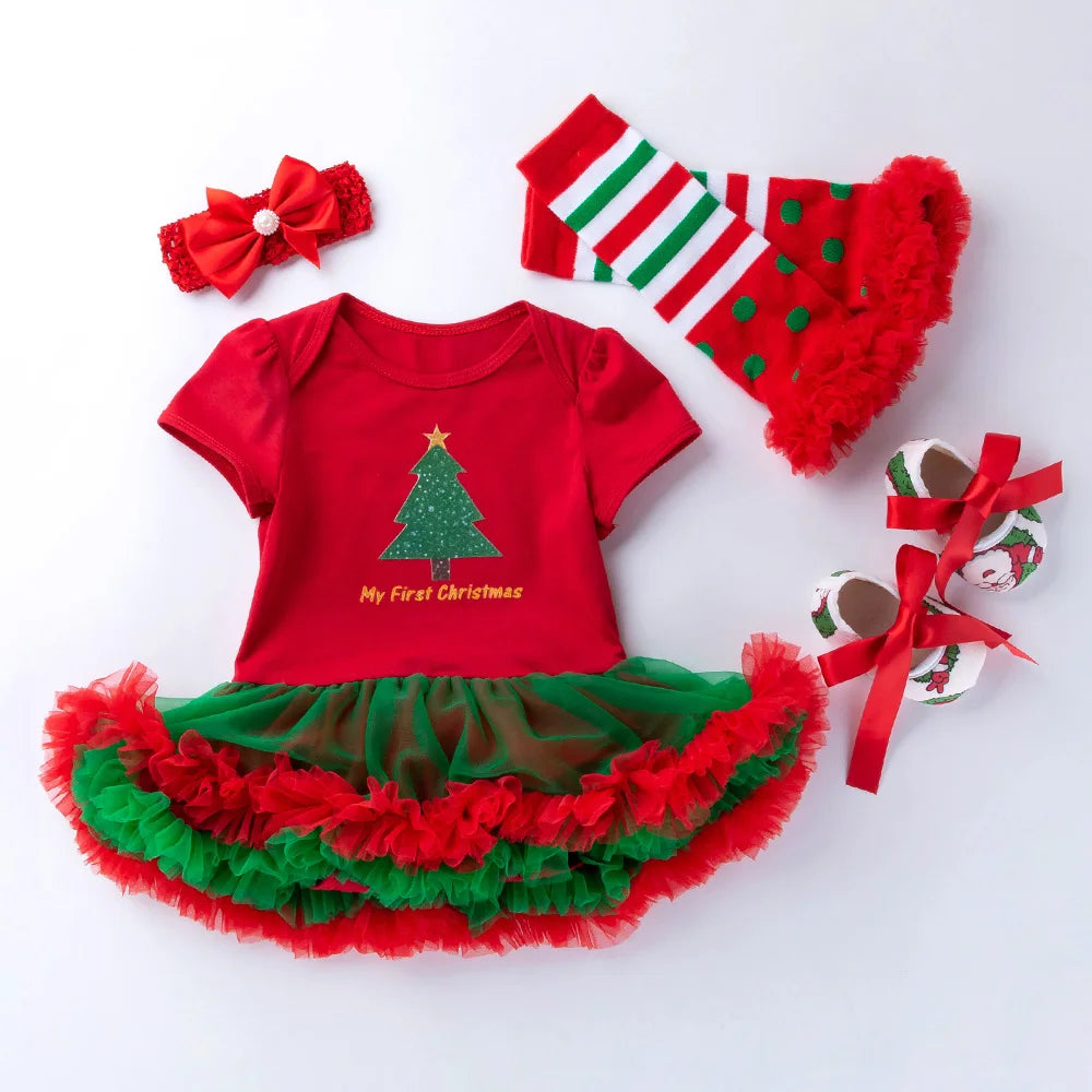 Christmas Baby Romper Cotton Santa Claus Jumpsuit Tutu Dress