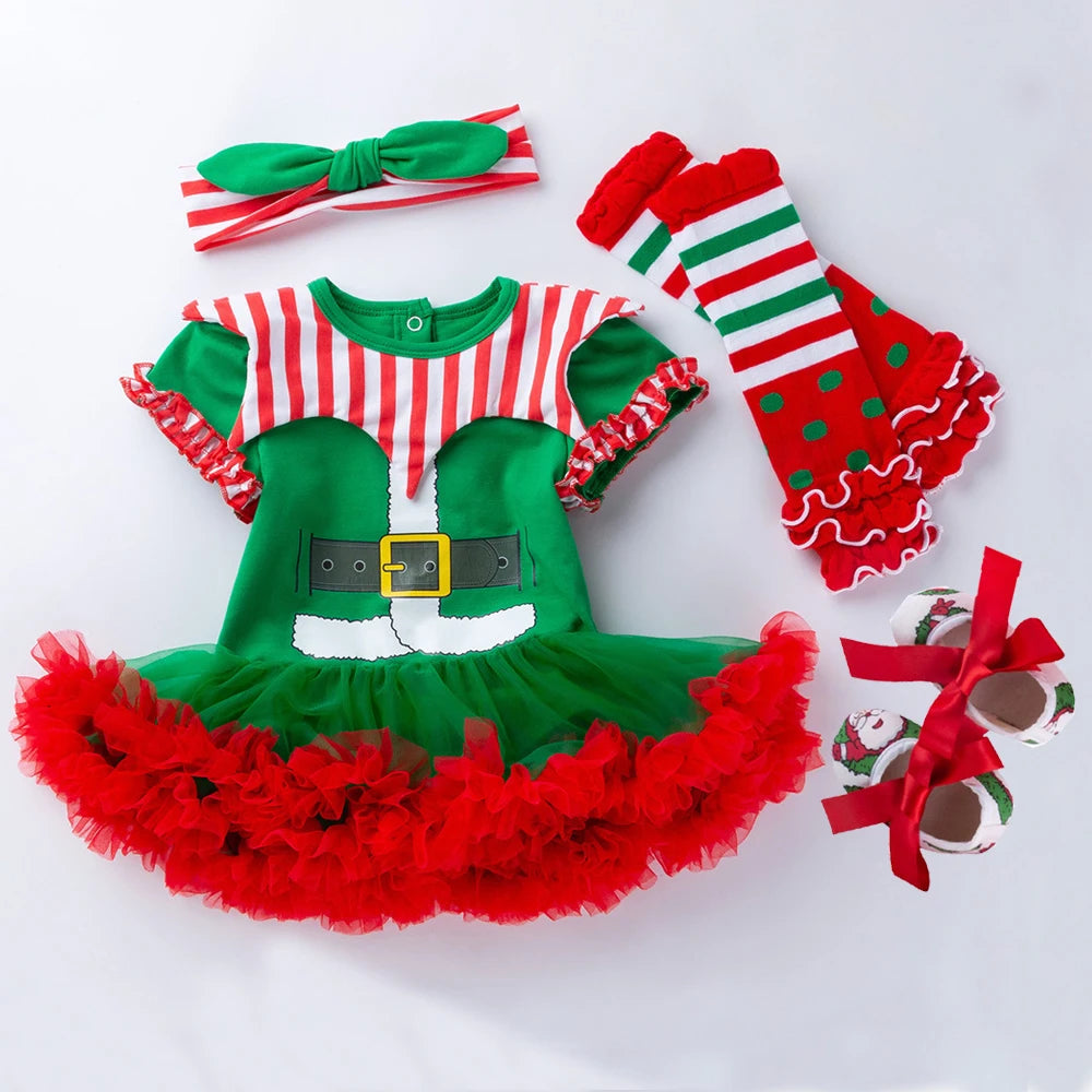 Christmas Baby Girl Santa Claus Sets Toddler Baby Short Sleeve Romper Tutu Lace Dress Headband Outfits Infant Girls Fashion Sets