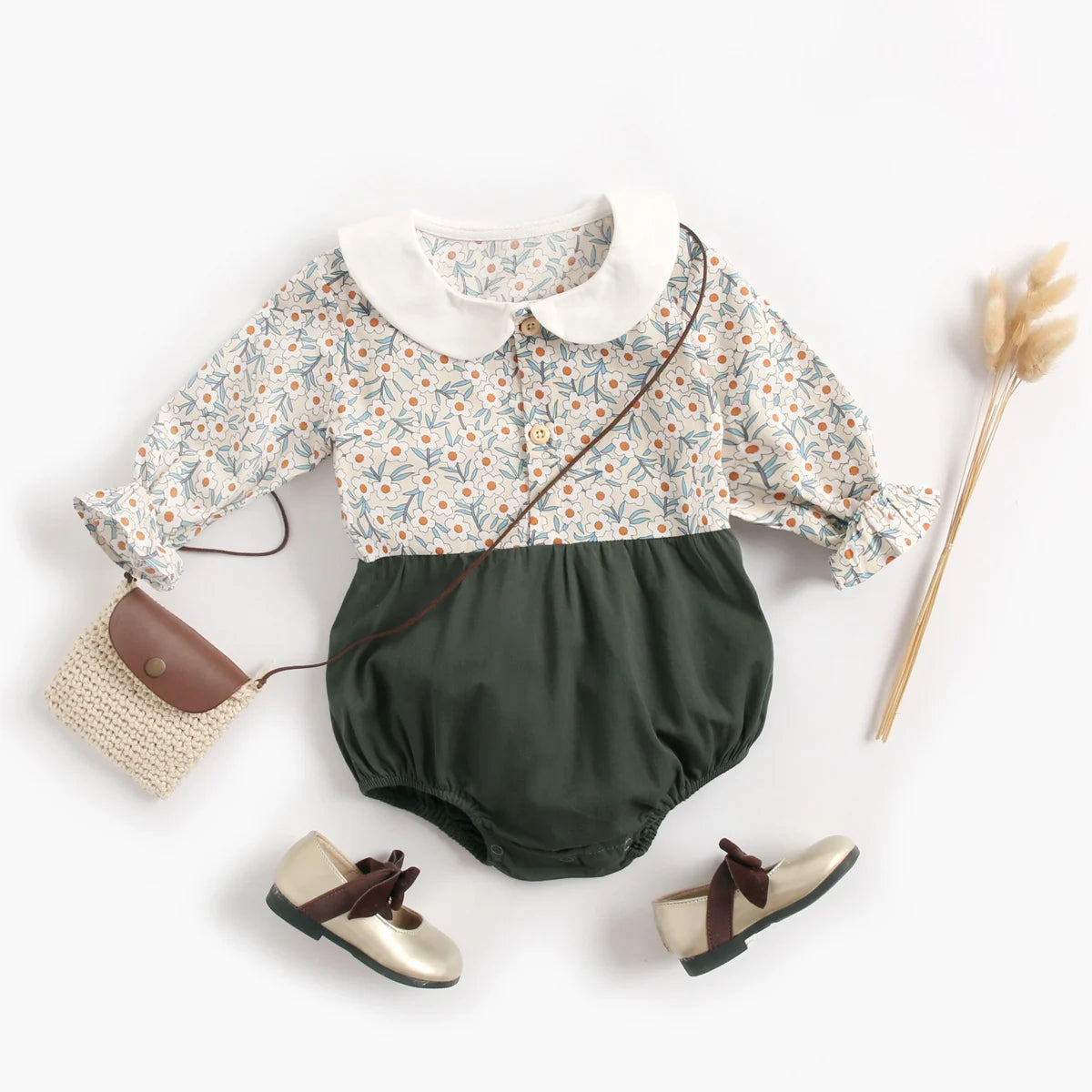 Cute Newborn Baby Girl Bodysuits Cotton Flowers Plaid