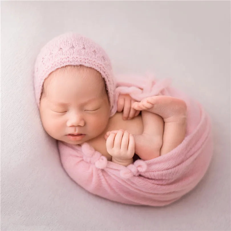 Newborn Stretch Knitted Fuzzy Wrap And Rabbit Hat Set