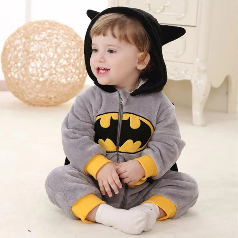 Winter Batman Baby Cotton Clothes Flannel Jumpsuits Custome