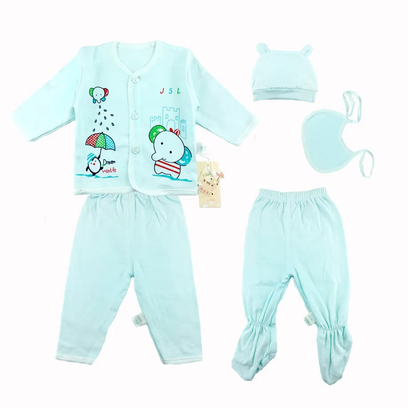 Newborn Baby Set ( 5pcs/set) Clothes Infant Bib Hat Suit 20 Styles