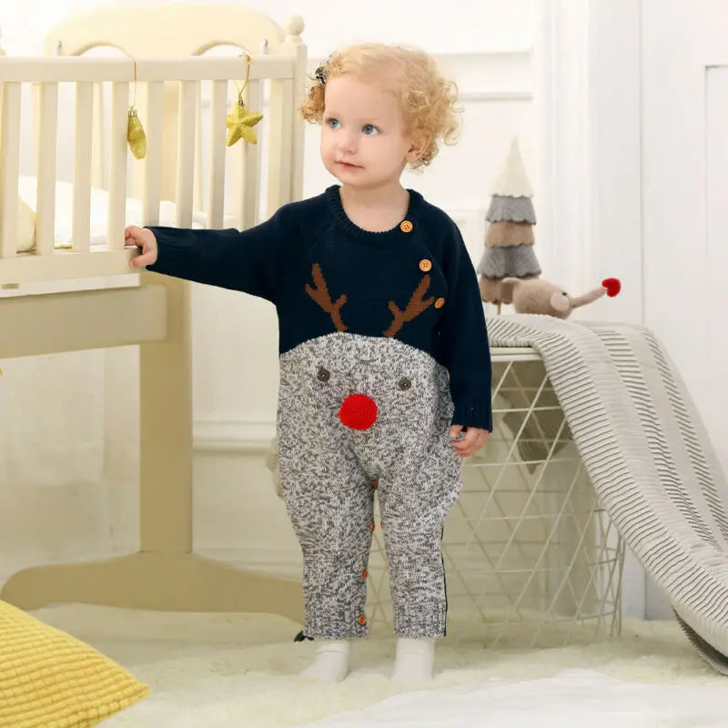 Newborn Winter Christmas Clothes Reindeer Jumpsuit for Baby 3-18 Months