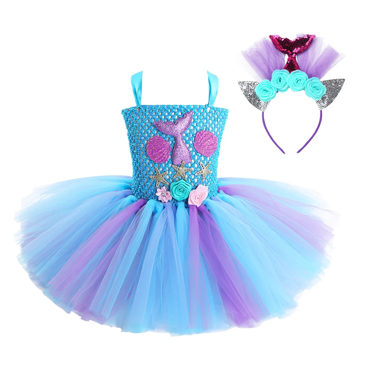 Princess Dress Up Mermaid Tulle Tutu Dresses With Headband