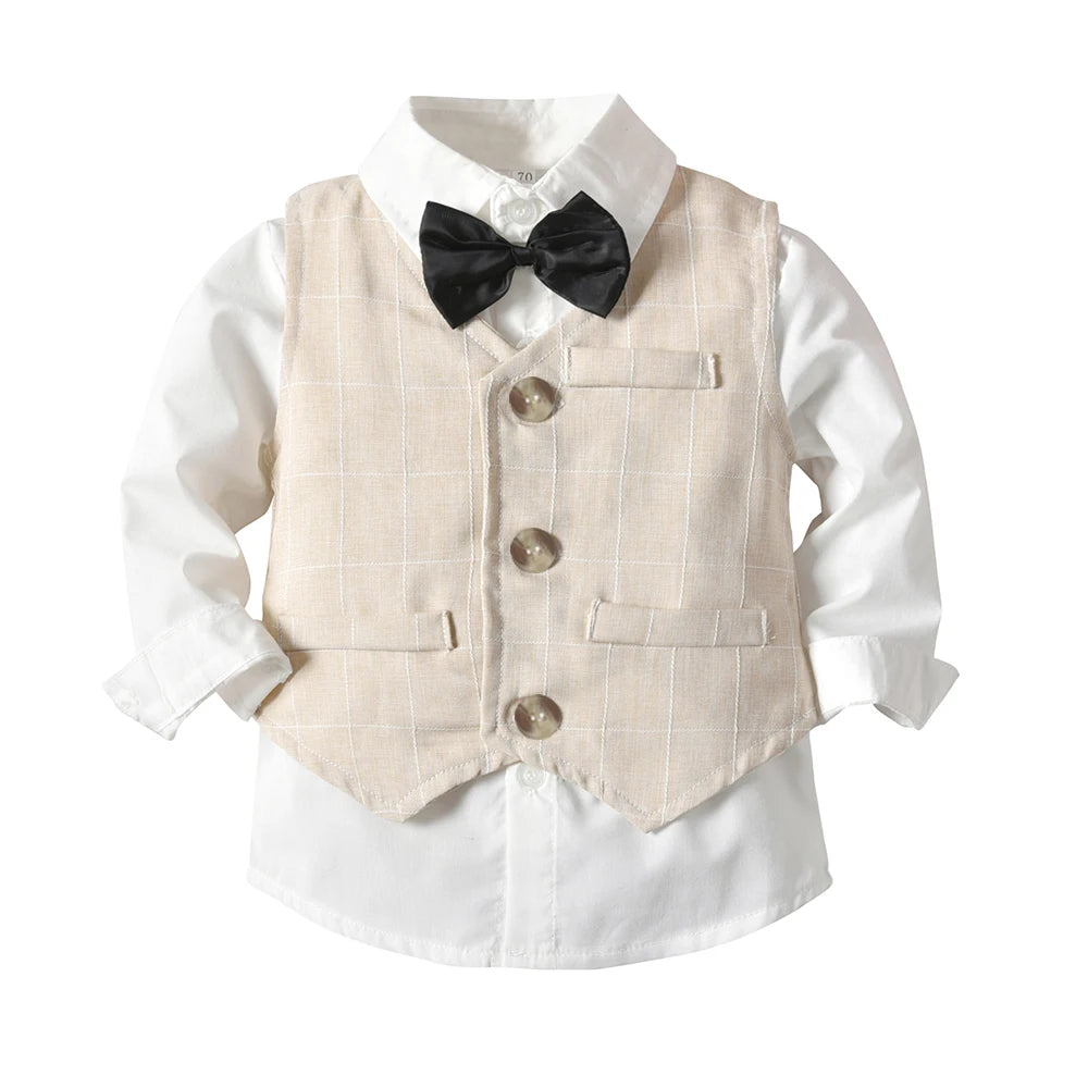 Newborn Baby Cotton Suit Black Bow Tie Plaid Set