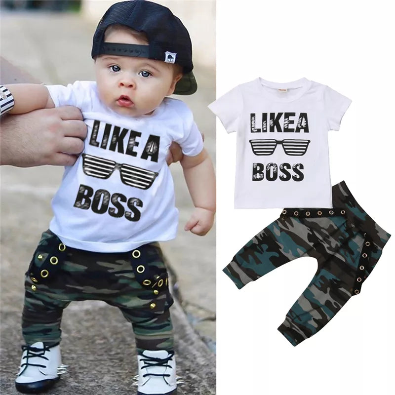 Newborn Baby Boys Clothes Short Sleeve Letter T-shirt Pants 2Pcs