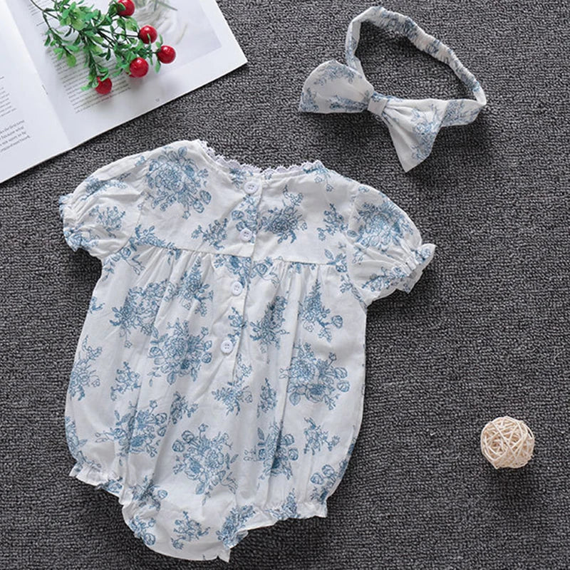 Korean Style Infant Baby Girls Flower Cotton Jumpsuit One piece Outfit Newborn Baby Romper Summer Baby Girls Clothes