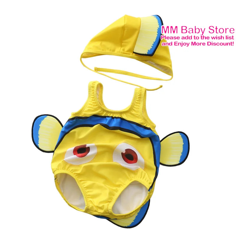 Summer Baby1-3 Years Clownfish Decoration Boys Girls One Piece Swimsuit Girls Swimwear Children Swimsuit Cute Baby Bathing Suit