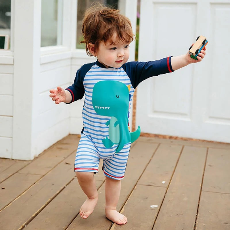 Cartoon Baby Swimwear Boys Swimsuit One Piece Zip Sunsuit Child Bathing Suit Infant Toddler Kids UPF 50+ Sunscreen Beachwear