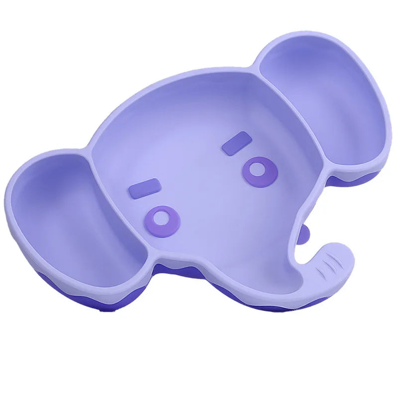 Children's silicone tableware, baby silicone suction cups, cartoon elephant, fox compartment food tray