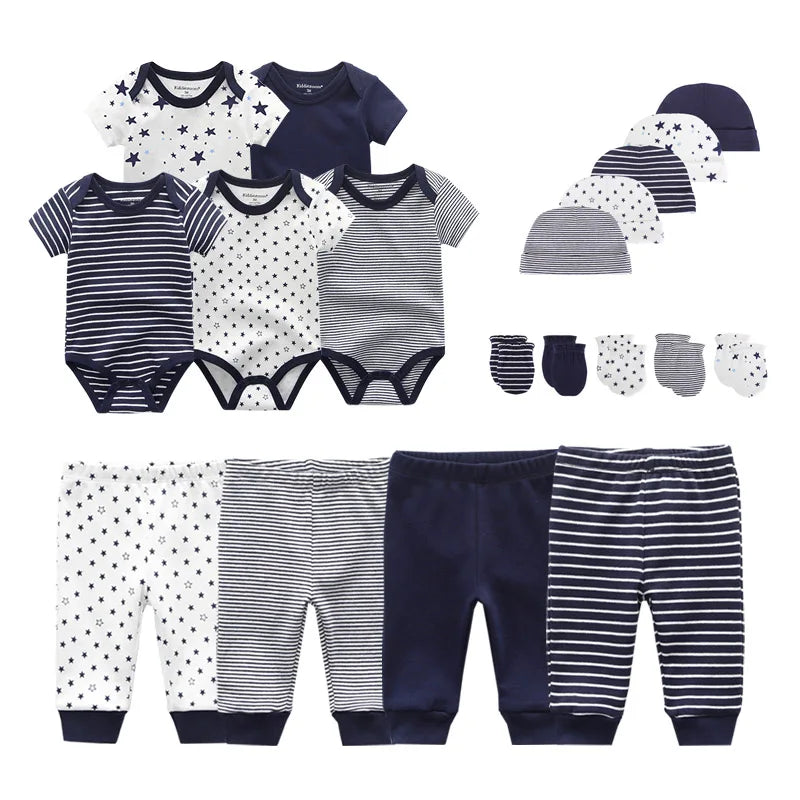 Baby Bodysuits+Pants+Hats+Bibs Cotton Sets